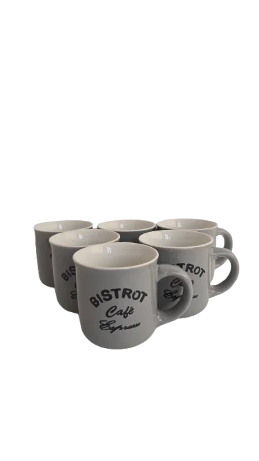 Set 6 cani, 120 ml, Cesiro, Portelan, Alb/Gri