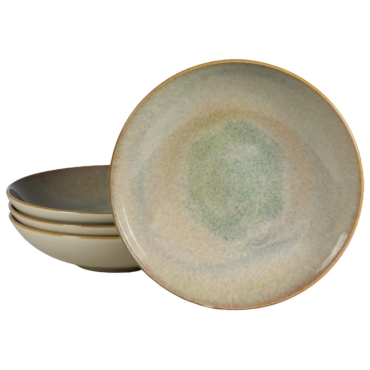 Set 4 farfurii adanci, 21 cm, Shell, Crem lucios cu margine maro