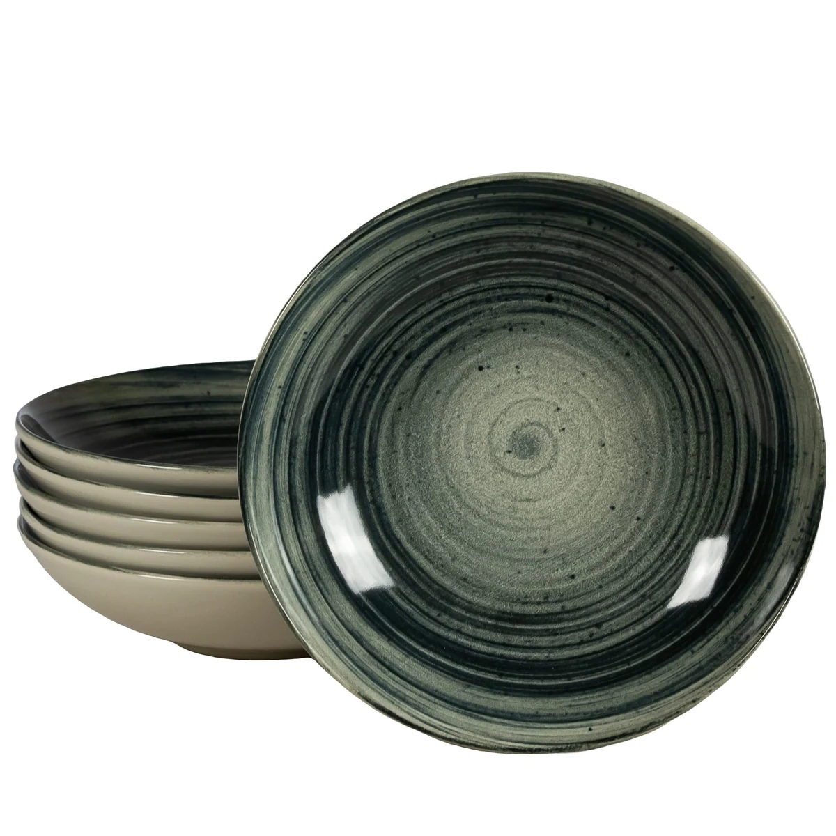 Σετ 6 πιάτα βαθιά, 21 cm, whirlwind, λευκό ivoire με μαύρο
