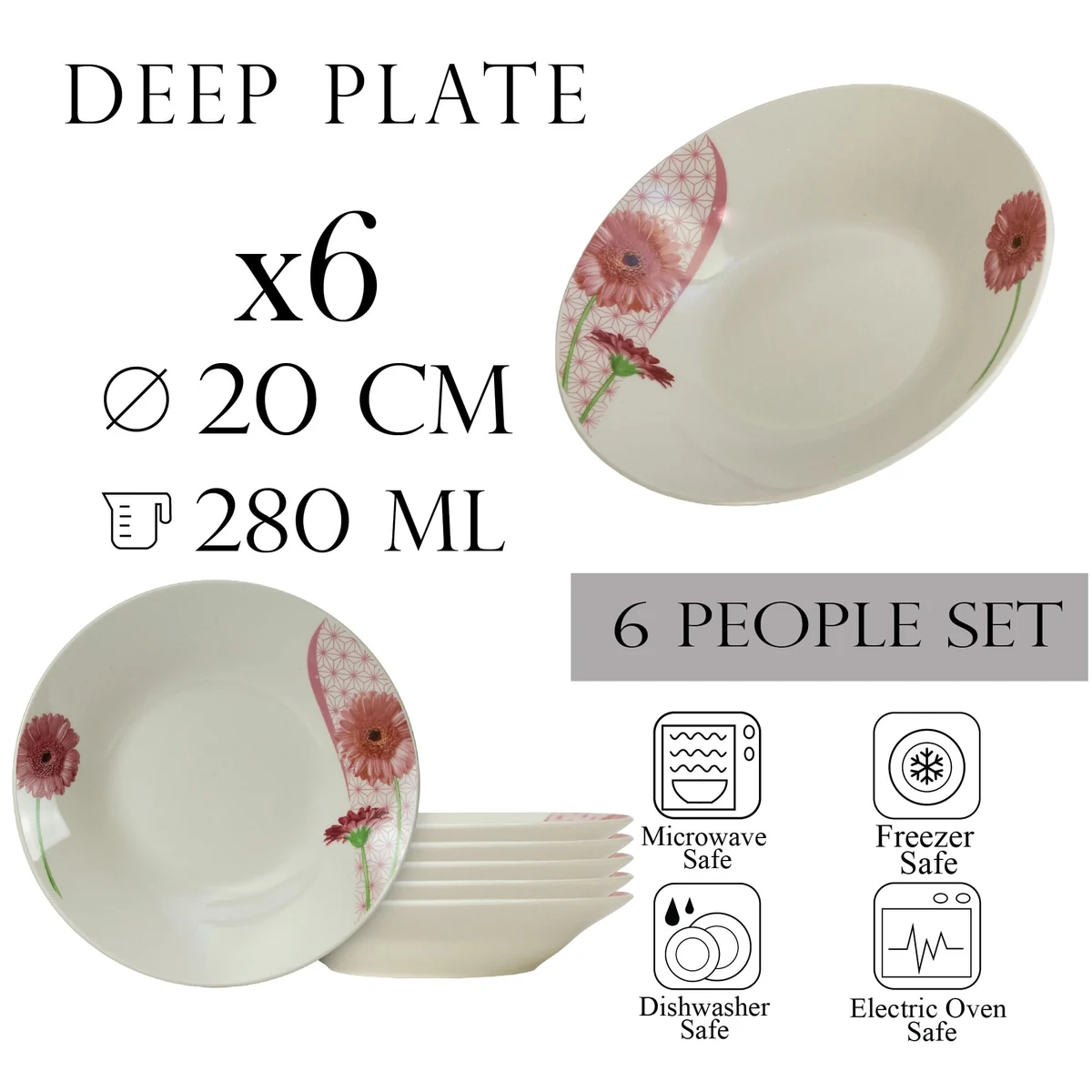 Setul de 6 farfurii de masă ivoire cu margareta - eleganță culinară, imagine 2