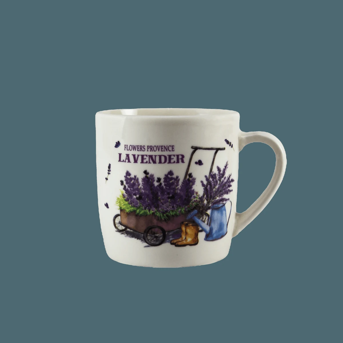 Чаша 350 ml, бял с design carucior de lavanda