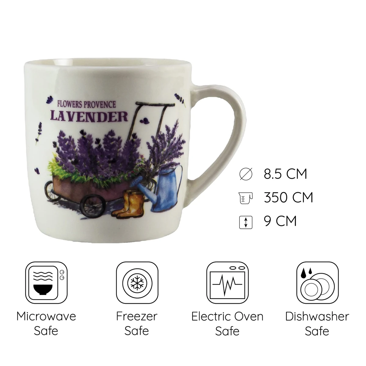 Cana 350 ml, alb cu design carucior de lavanda, imagine 2