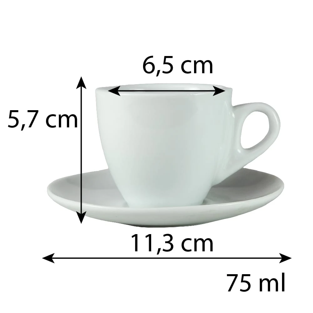 Set 6 cesti cu farfurie alb lucios 75 ml, imagine 2