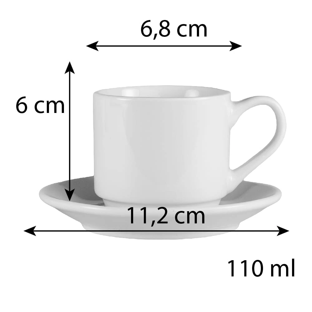Set 6 cesti cu farfurie alb lucios 110 ml, imagine 2