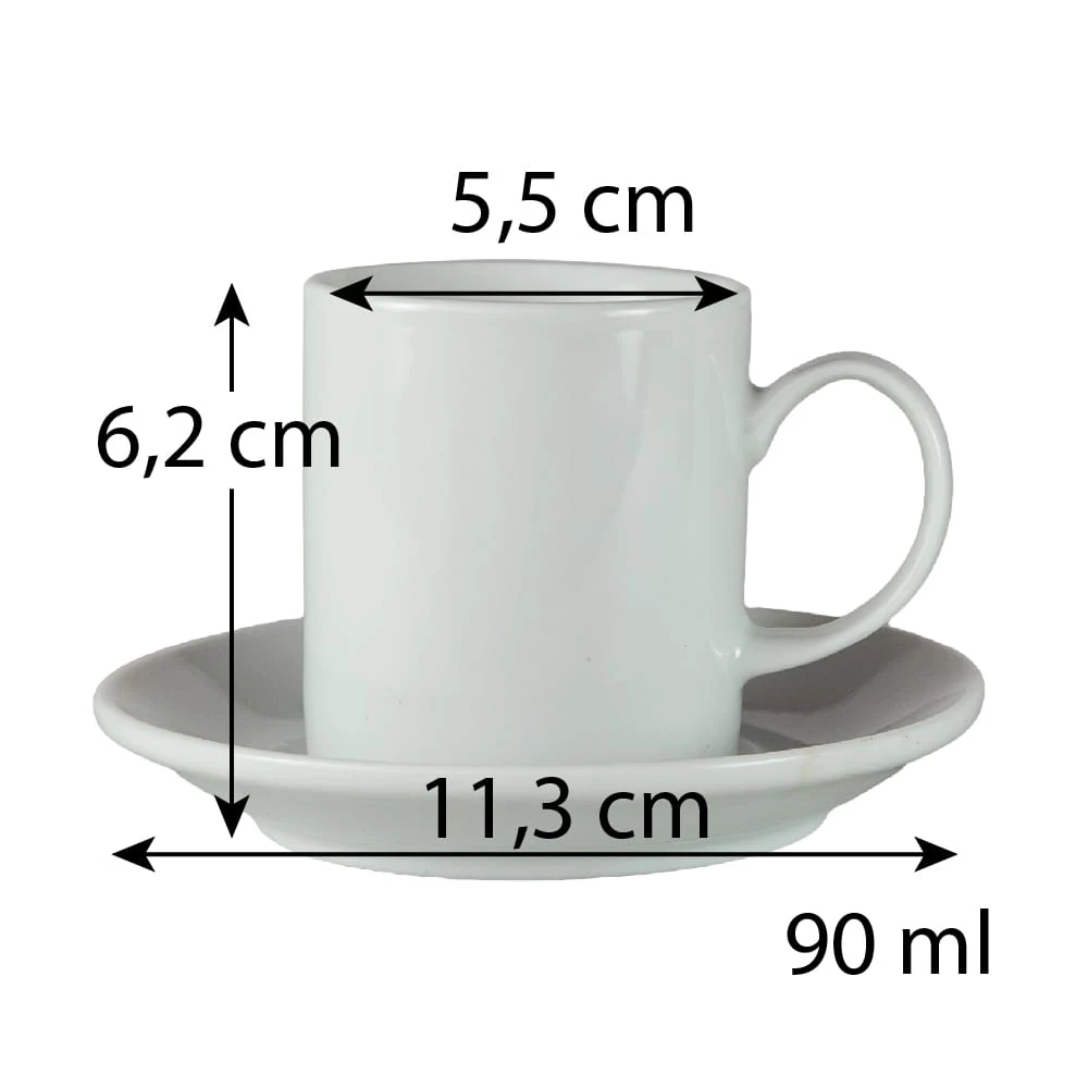 Set 6 cesti cu farfurie alb lucios, 90 ml, imagine 2