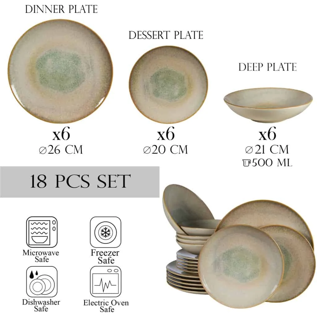 Set farfurii 18 piese, 6 persoane, shell, crem cu margine maro, imagine 2
