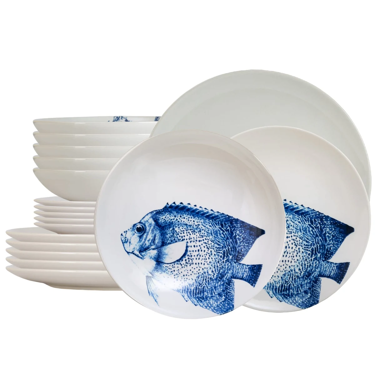Set farfurii 18 piese, 6 persoane, Subacvatic, Alb, pesti