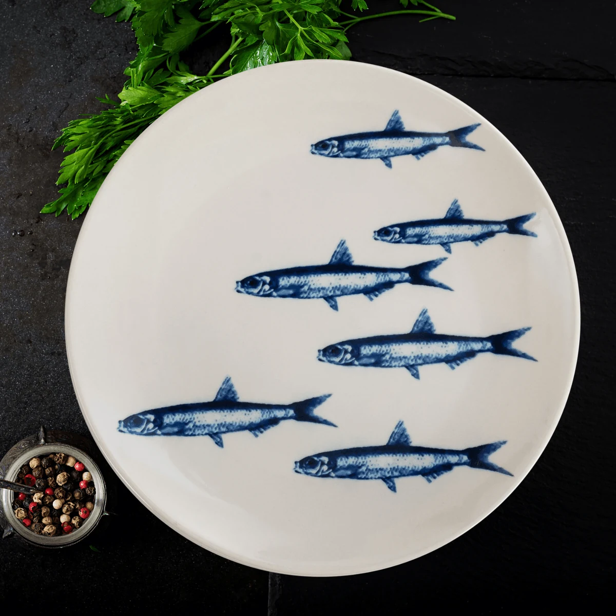 Set farfurii 16 piese, 4 persoane, eleganta marina, alb sardine deco, imagine 3