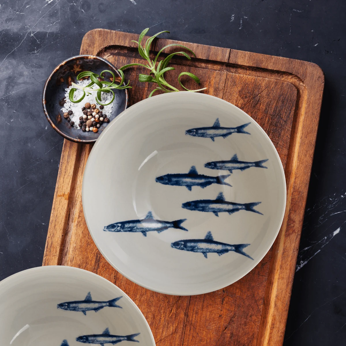 Set farfurii 18 piese, 6 persoane, eleganta marina, alb decor sardine, imagine 5