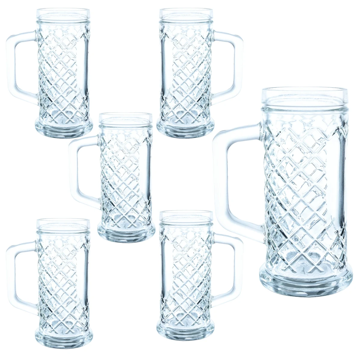 Set of 6 Rhombus Beer Mugs, 500 ml, Clear