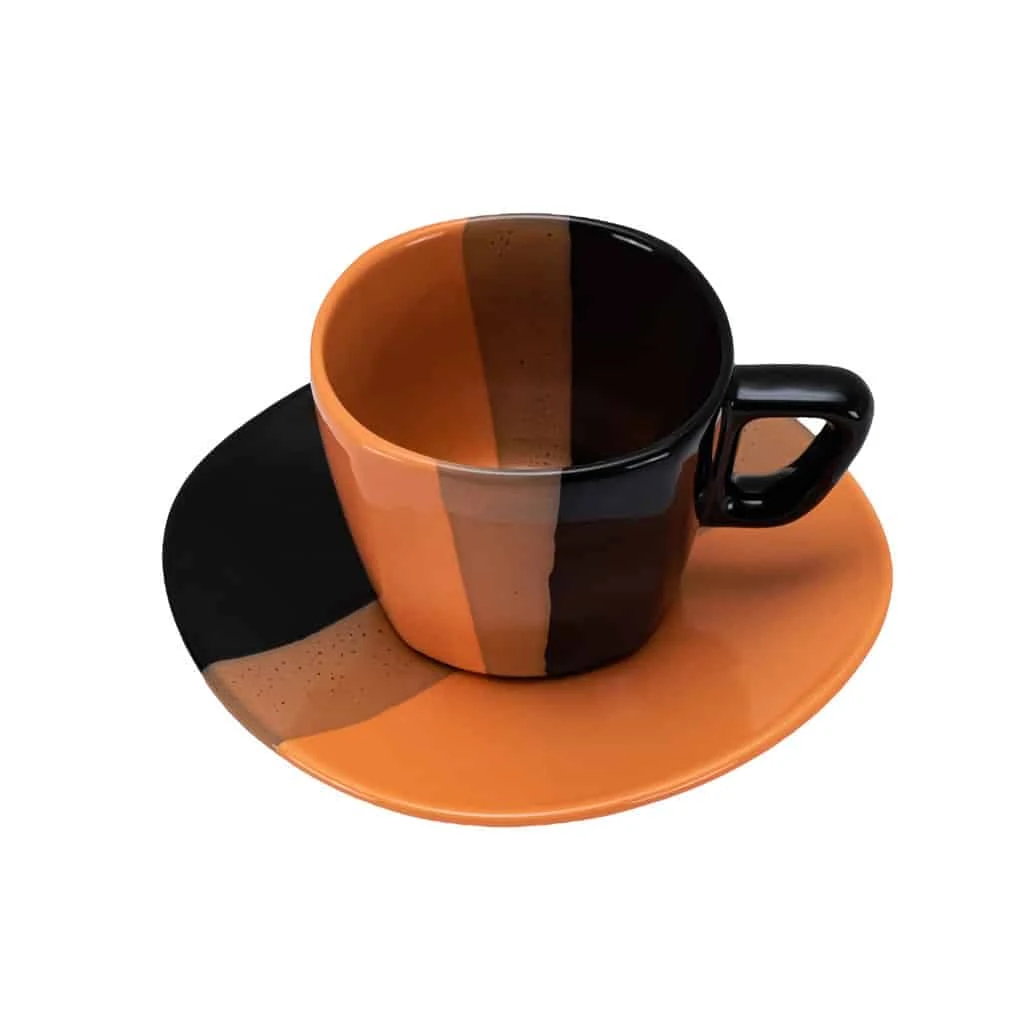 Set cup with plate de 160 ml, black/orange