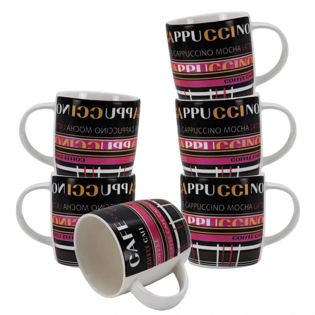 Set 6 Tassen decor coffee, 270 ml, weiß/schwarz