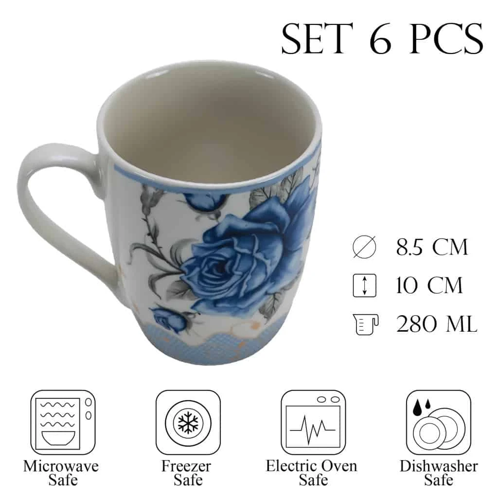 Set 6 cesti 280 ml, alb cu trandafir albastru, imagine 2
