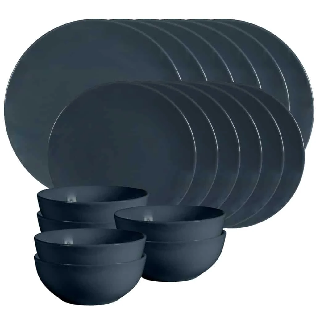 Set plates 18 piese, 6 persoane, anthracite, grey glossy