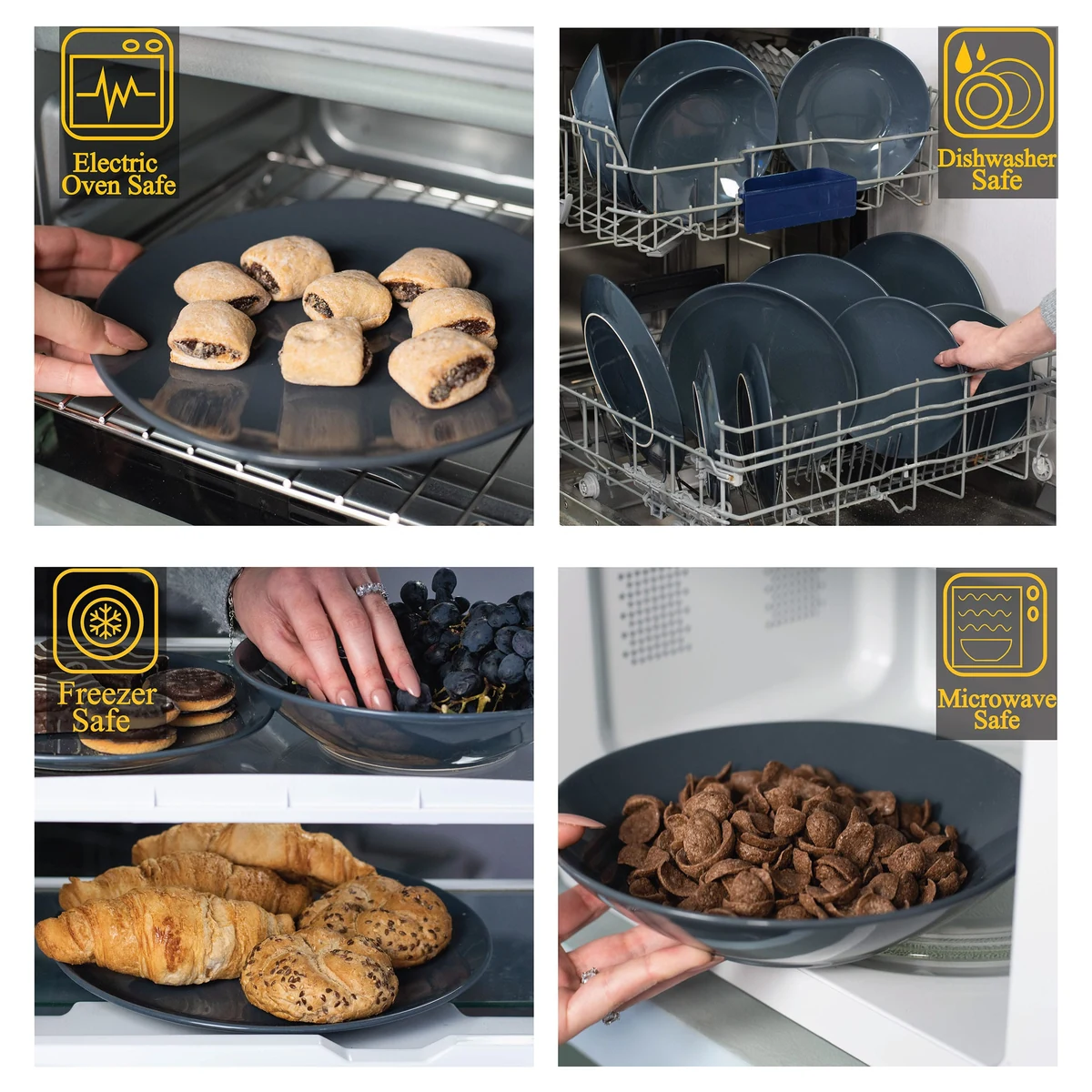 Set farfurii 18 piese, 6 persoane, anthracite, gri lucios, imagine 3