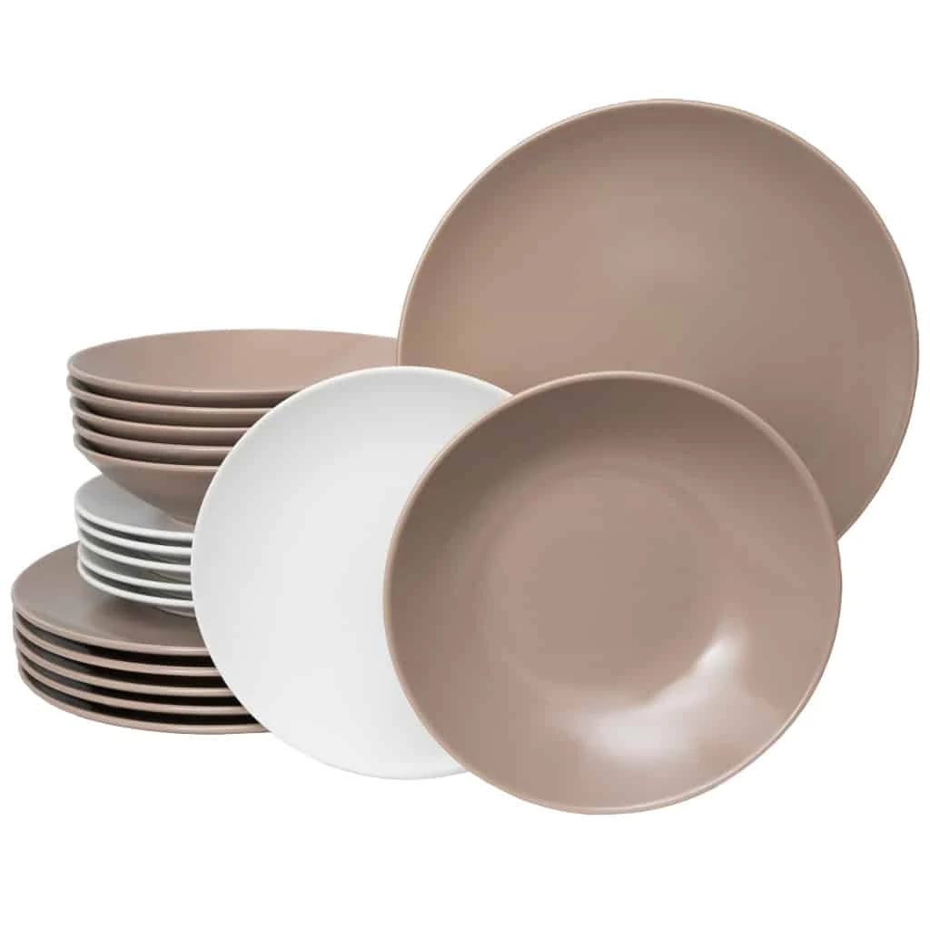 Set farfurii 18 piese, 6 persoane, Caffee Latte, Alb/Maro Mat