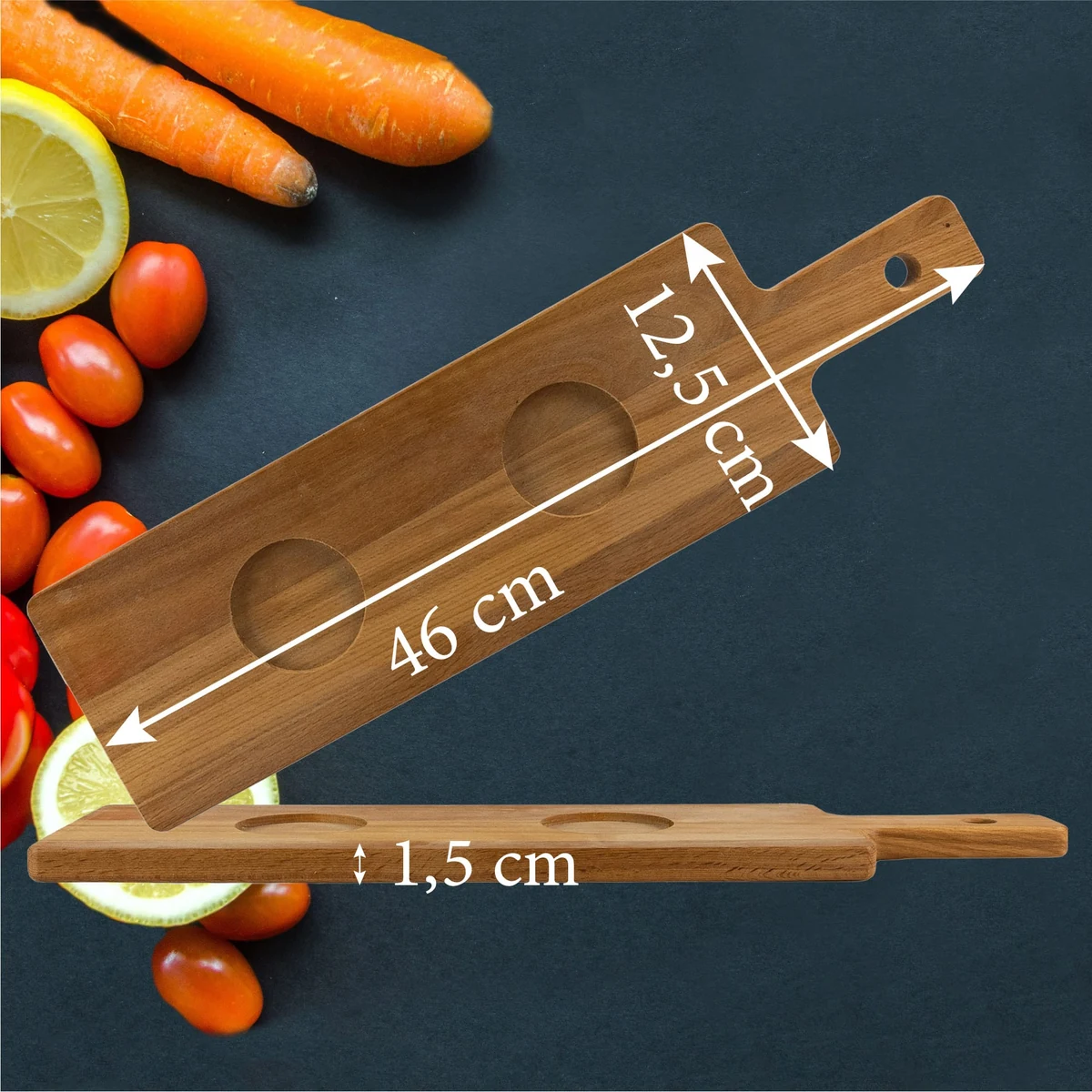 Platou lemn, cu maner, CESIRO, 460x125x15 mm, maro natur, imagine 4