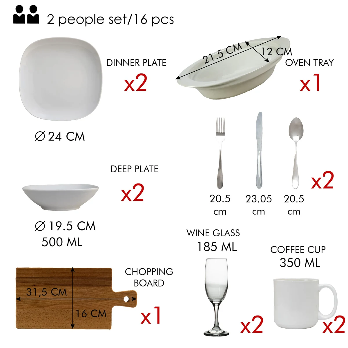 Set complet de masa, white, 16 piese, portelan, alb, imagine 2