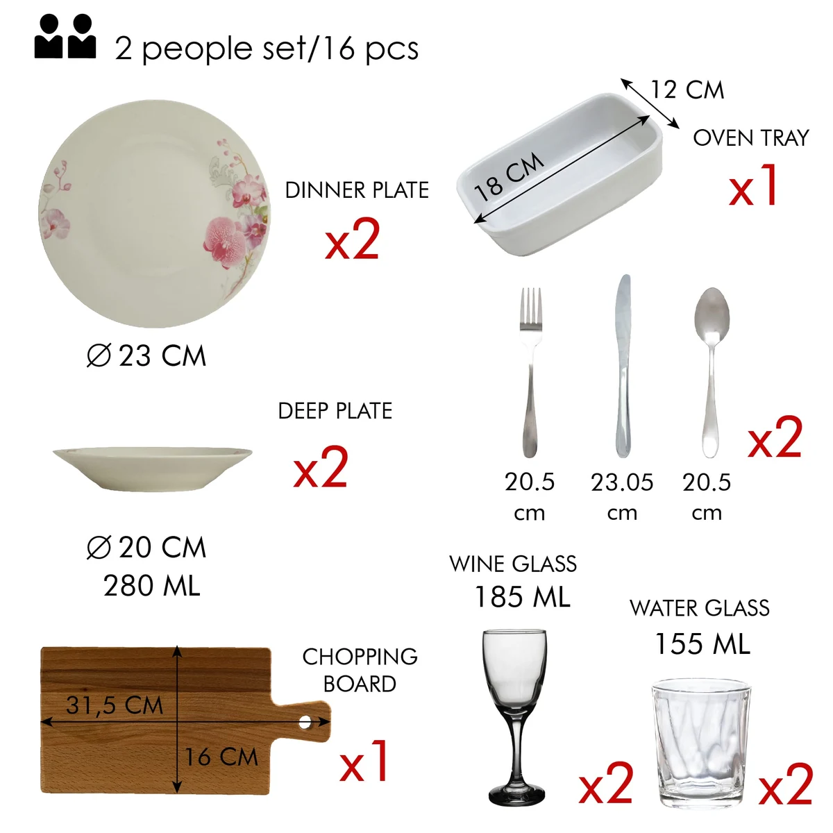 Set complet de masa, orchid, 16 piese, portelan, alb cu orhidee, imagine 2