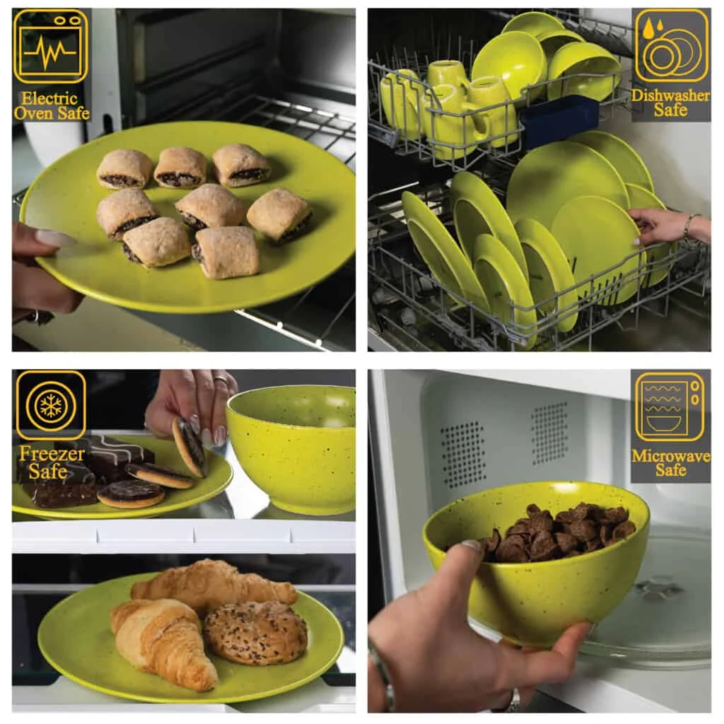 Set farfurii 16 piese, 4 persoane, lime juice, verde mat cu puncte negre, imagine 3