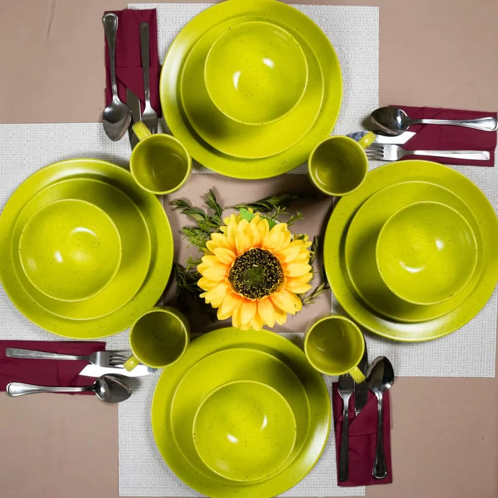 Set farfurii 16 piese, 4 persoane, lime juice, verde mat cu puncte negre, imagine 8
