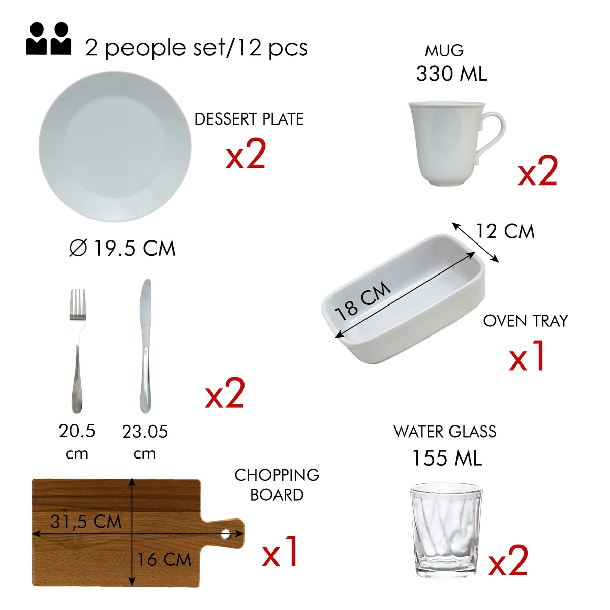 Set complet de masa, zapada, 12 piese, portelan, alb lucios, imagine 6