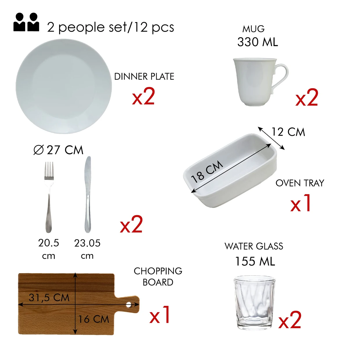Set complet de masa, zapada, 12 piese, portelan, alb, imagine 2
