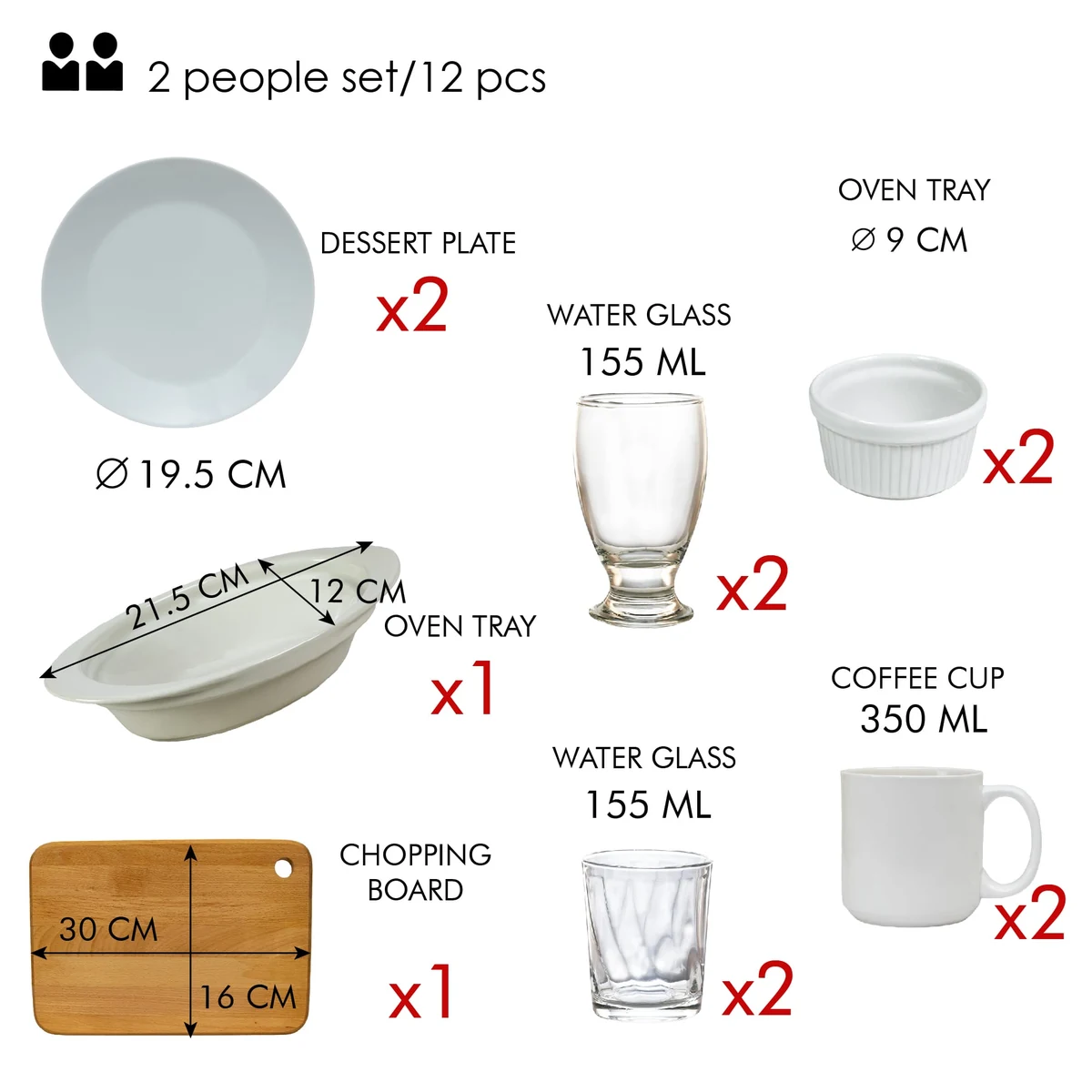 Set complet de masa, snow white, 12 piese, portelan, alb lucios, imagine 2