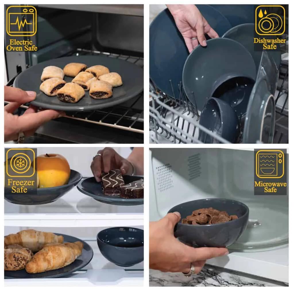 Set farfurii 16 piese, 4 persoane, anthracite, gri antracit si gri metal, imagine 3