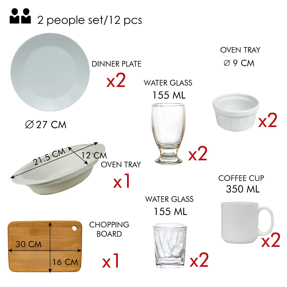 Set complet de masa, snow white, 12 piese, portelan, alb, imagine 2