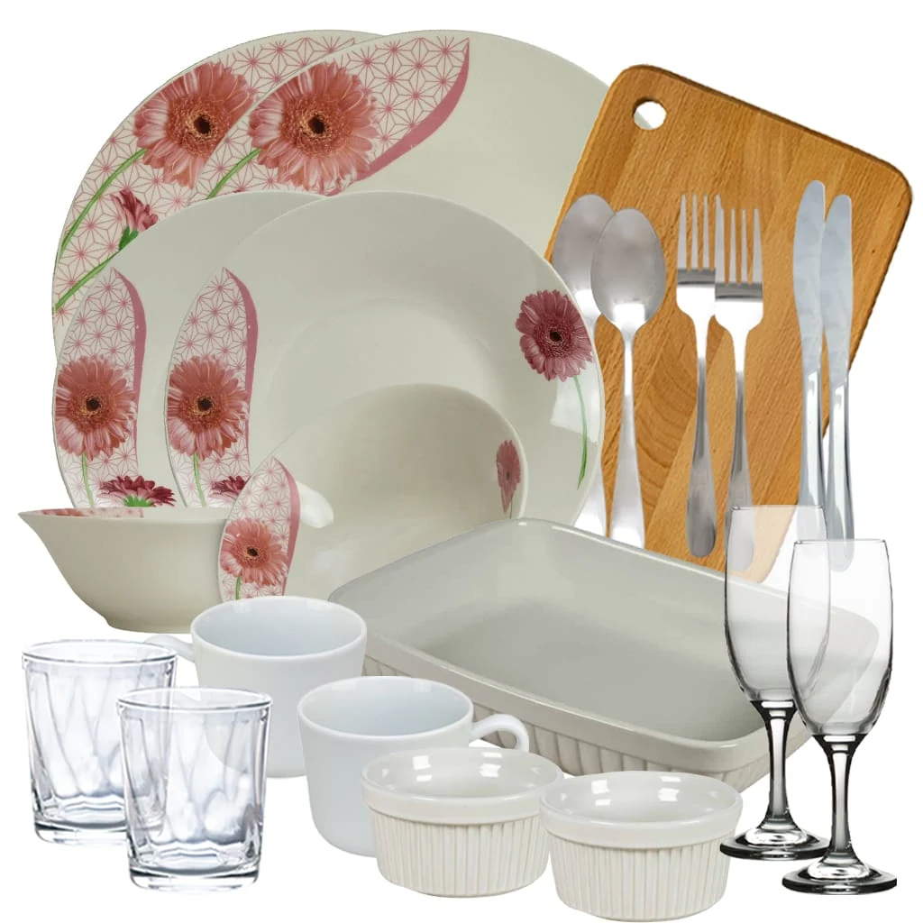 Set complet de masa, daisy, 22 piese, porcelain, white with margareta