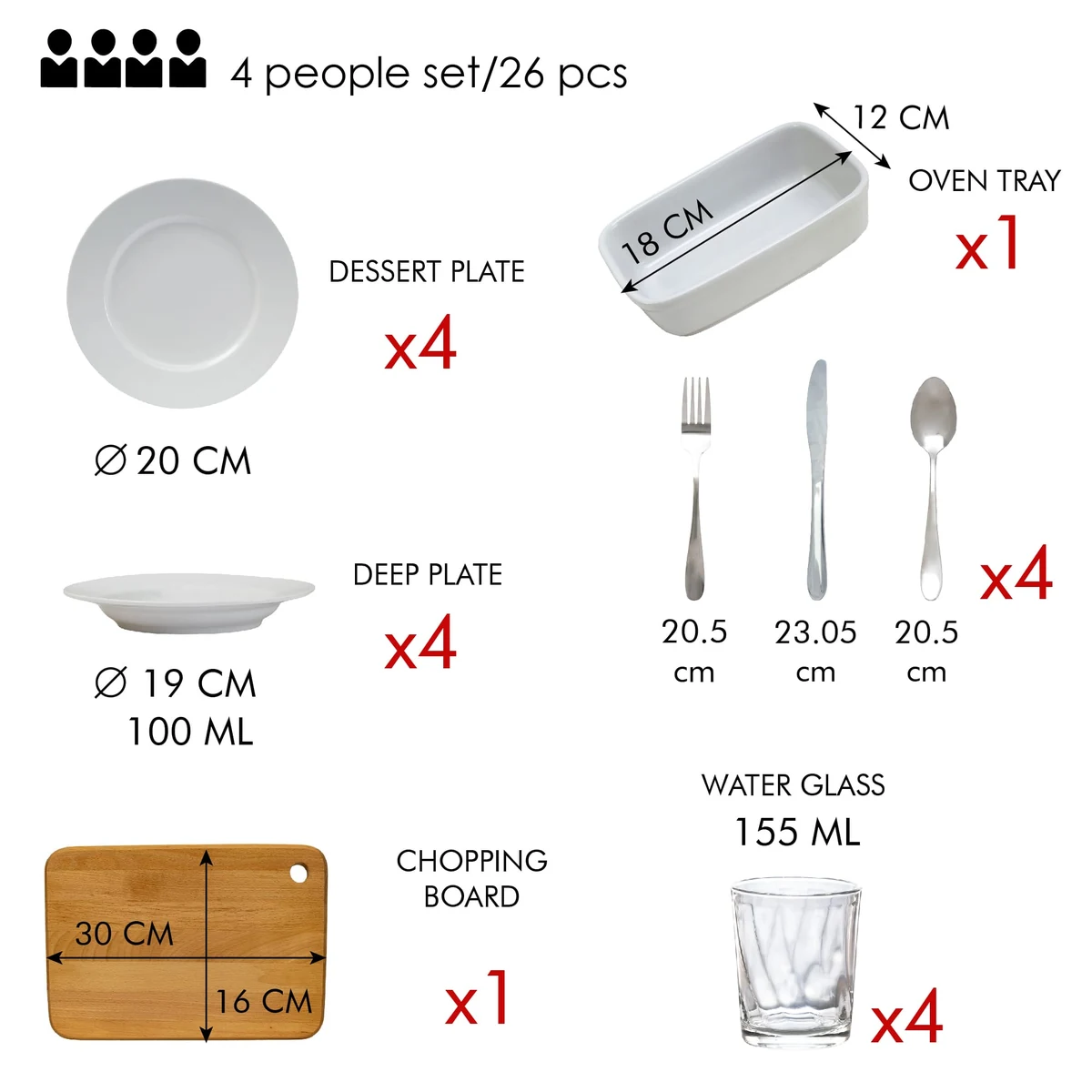 Set complet de masa, snow white, 26 piese, portelan, alb, imagine 6