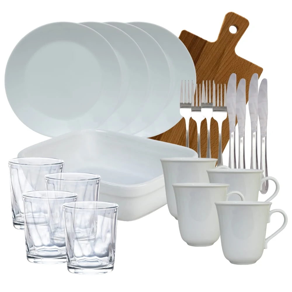 Set complet de masa, snow, 22 piese, porcelain, white
