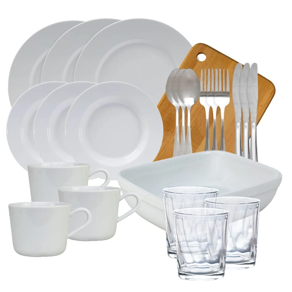 Set complet de masa, snow white, 23 piese, porcelain, white glossy