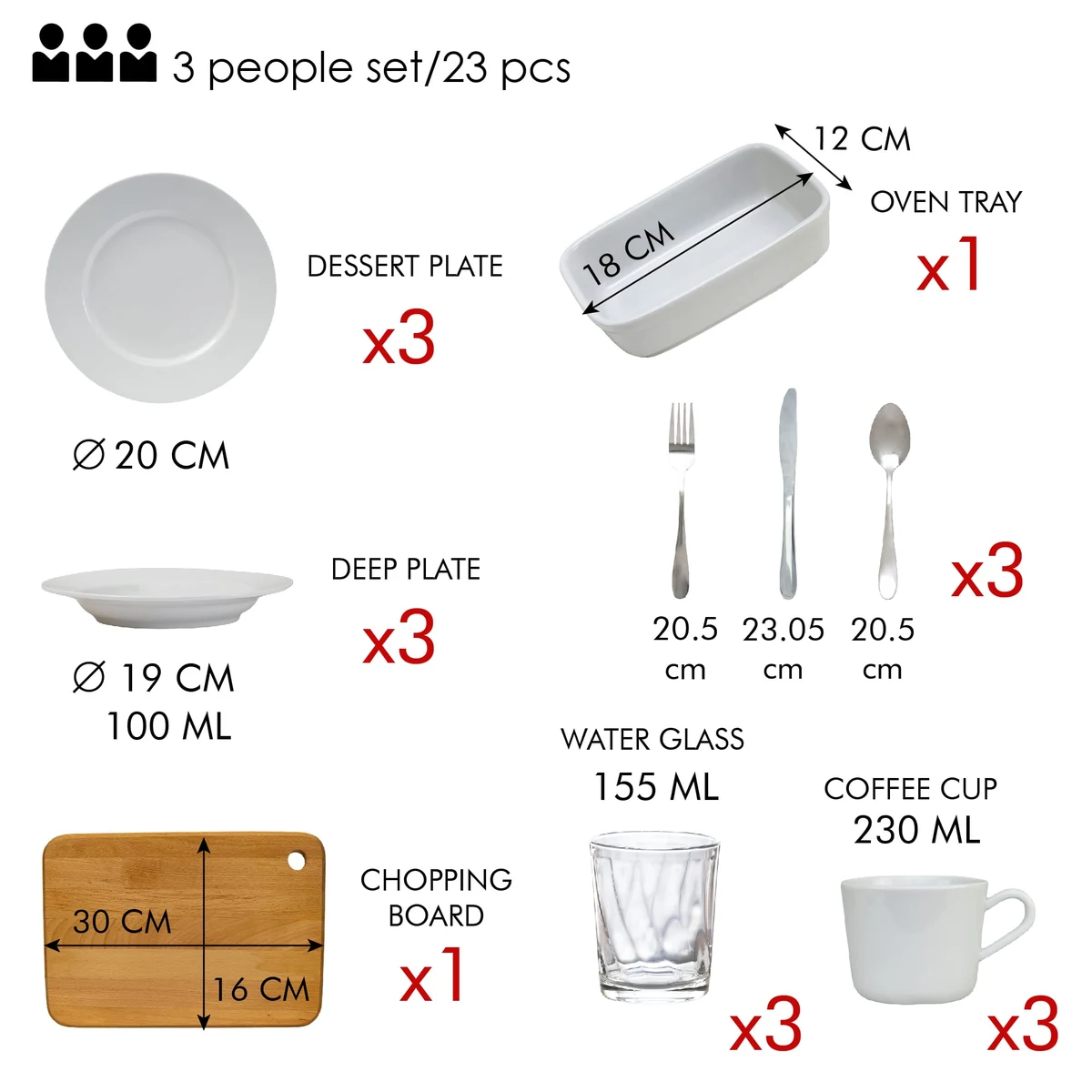Set complet de masa, snow white, 23 piese, portelan, alb lucios, imagine 2