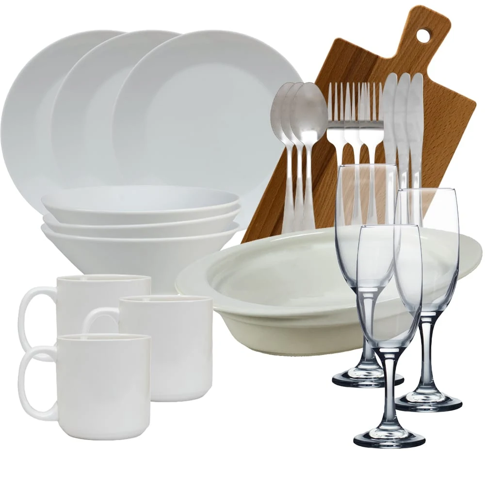 Set complet de masa, snow white, 23 piese, porcelain, white