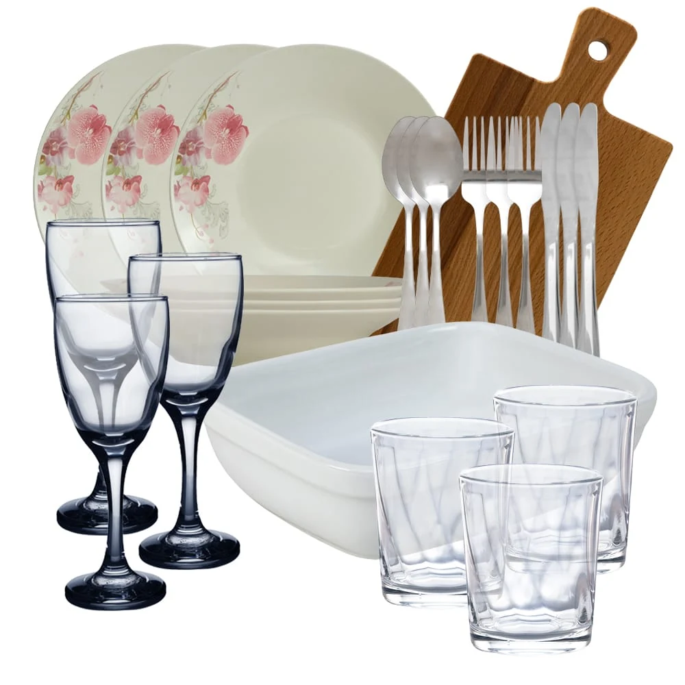 Set complet de masa, orchid, 23 piese, porcelain, white with orhidee
