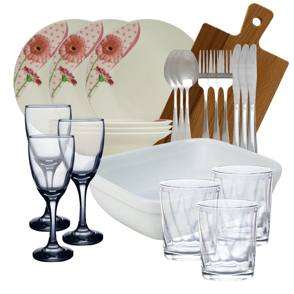 Set complet de masa, daisy, 23 piese, porcelain, white with margareta
