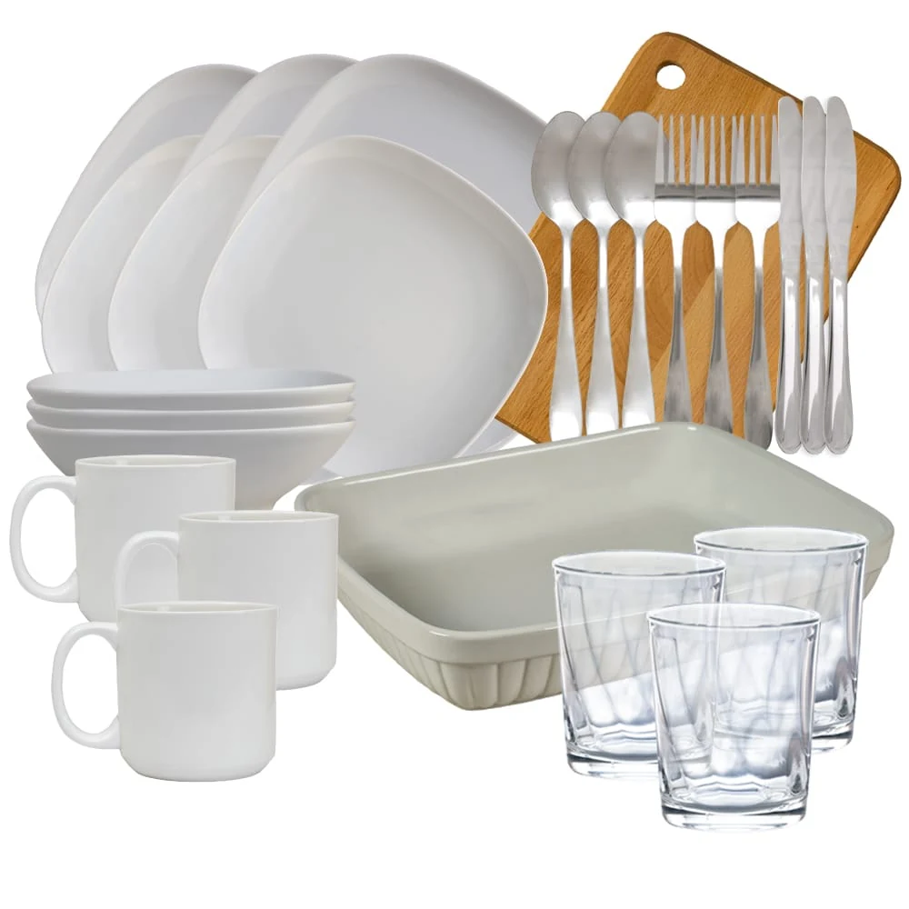 Set complet de masa, White, 26 piese, Portelan, Alb