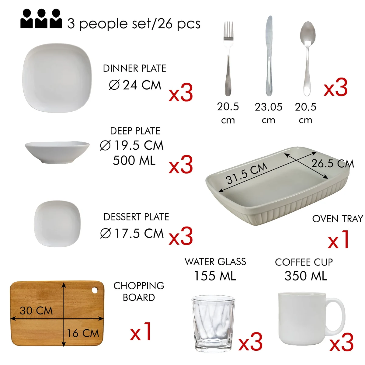 Set complet de masa, white, 26 piese, portelan, alb, imagine 5