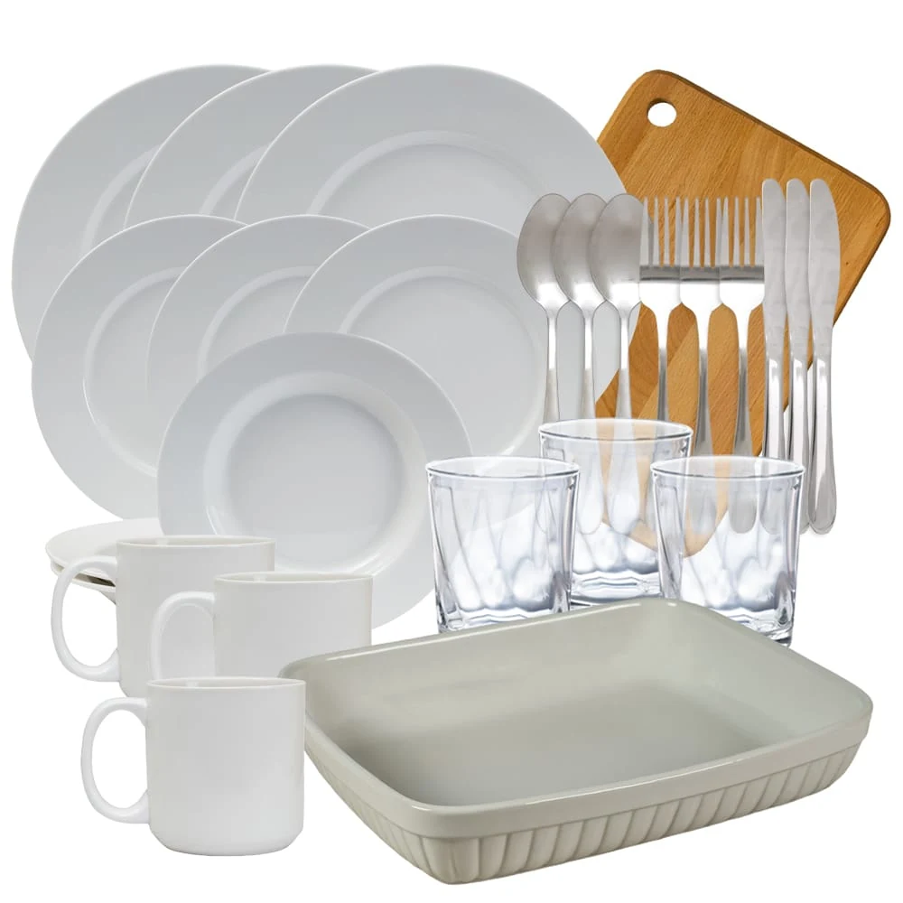 Set complet de masa, Snow, 26 piese, Portelan, Alb