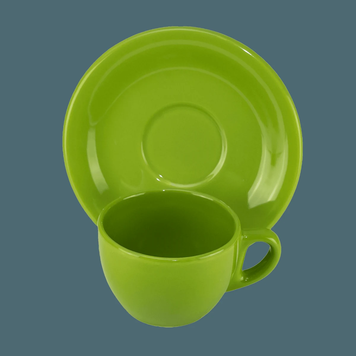 Set cup with plate, CESIRO, 170 ml, green glossy