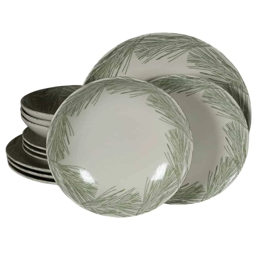 Set farfurii 12 piese, 4 persoane, Silver Fir, Alb Ivoire cu gri