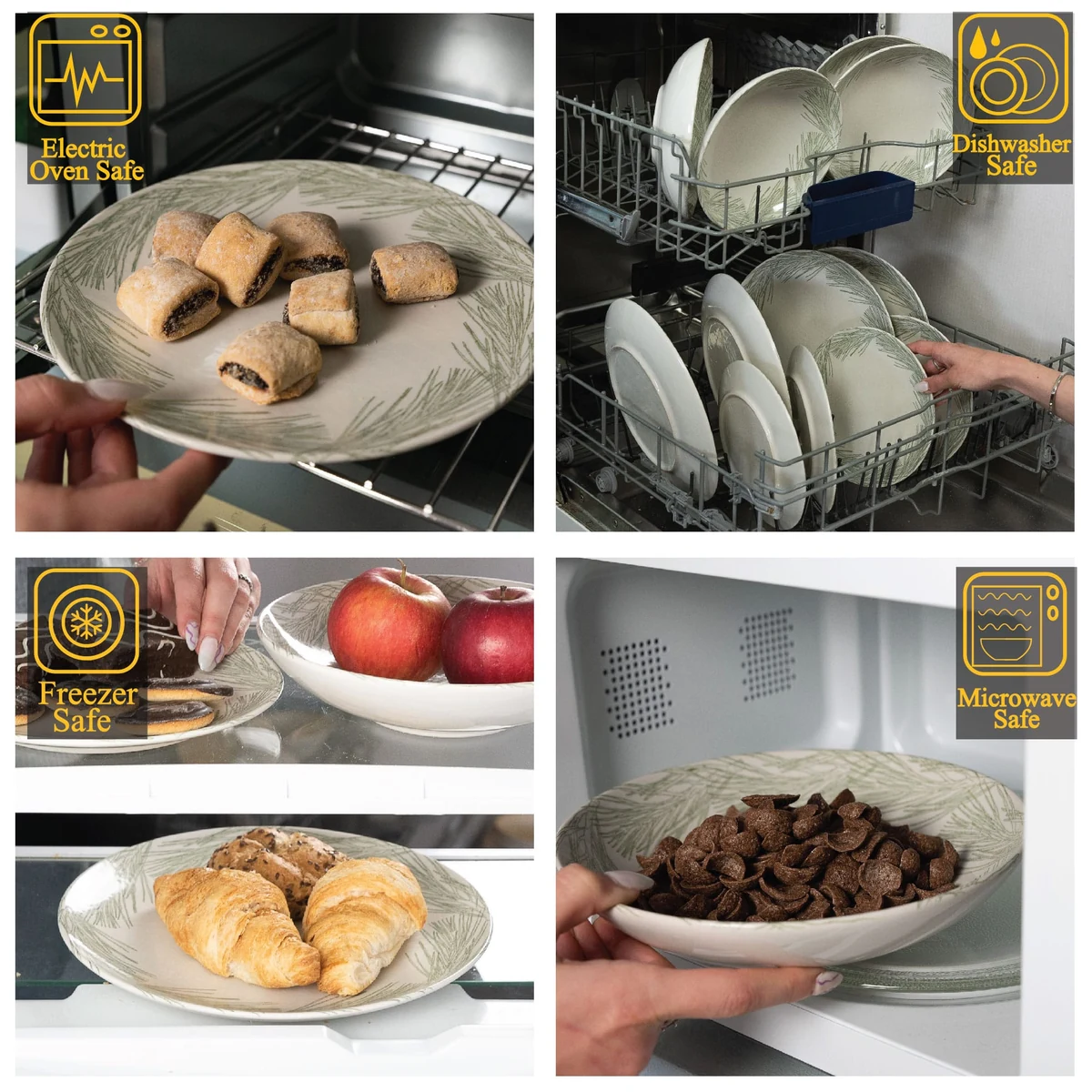 Set farfurii 12 piese, 4 persoane, silver fir, alb ivoire cu gri, imagine 3
