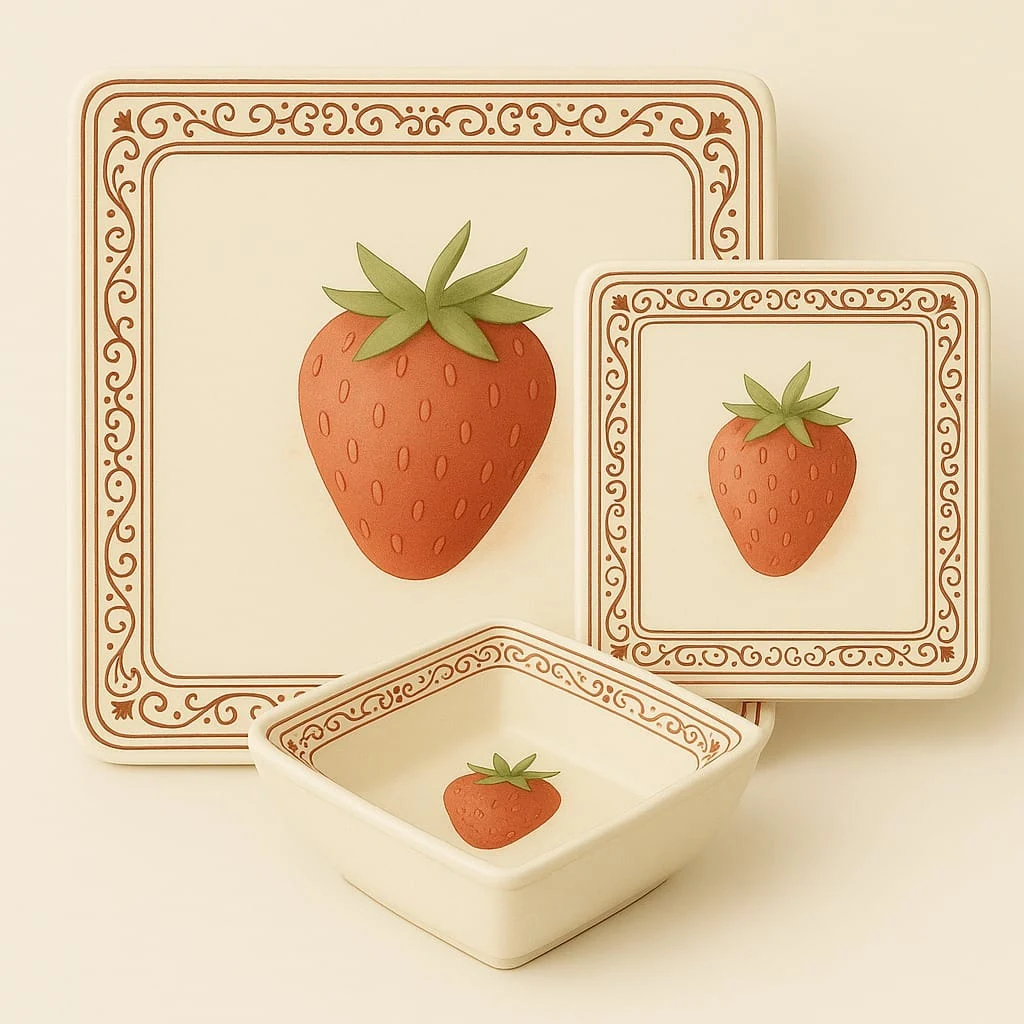 Комплект чинии и купа 3 piese, frutta strawberry, керамика, CESIRO