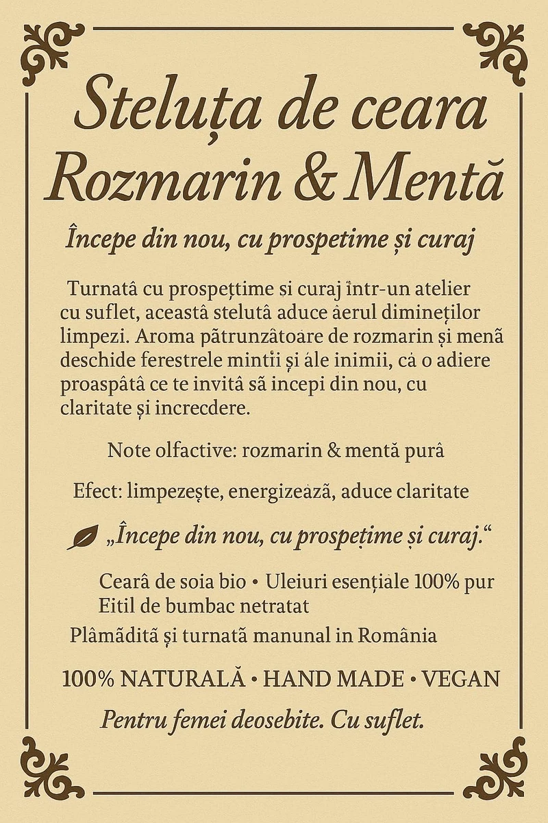 Lumanare bio aromaterapie steluța de ceară, rozmarin si menta, 100g, imagine 3