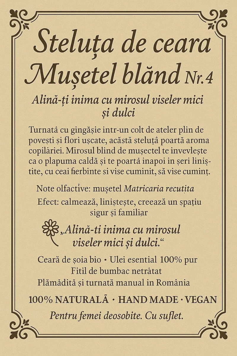 Lumanare bio aromaterapie musetel, handmade, 100g, imagine 2