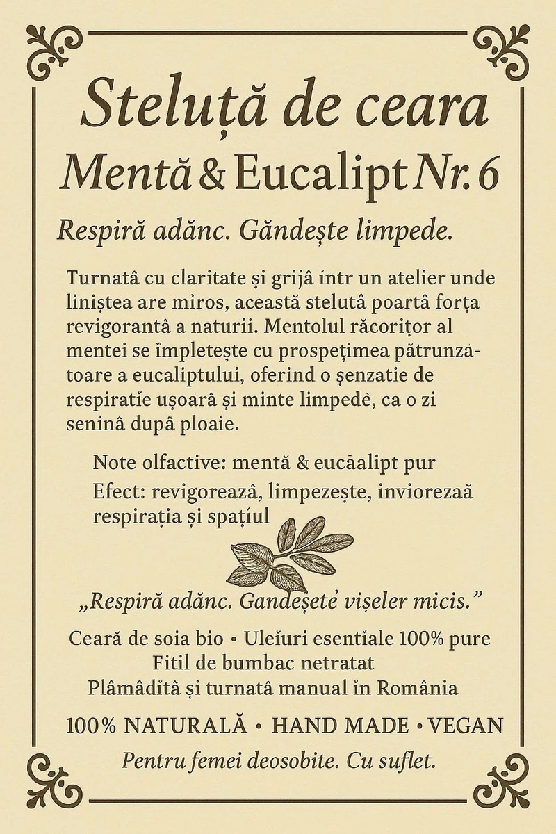 Lumanare parfumata bio menta si eucalipt, handmade, 100g, imagine 3