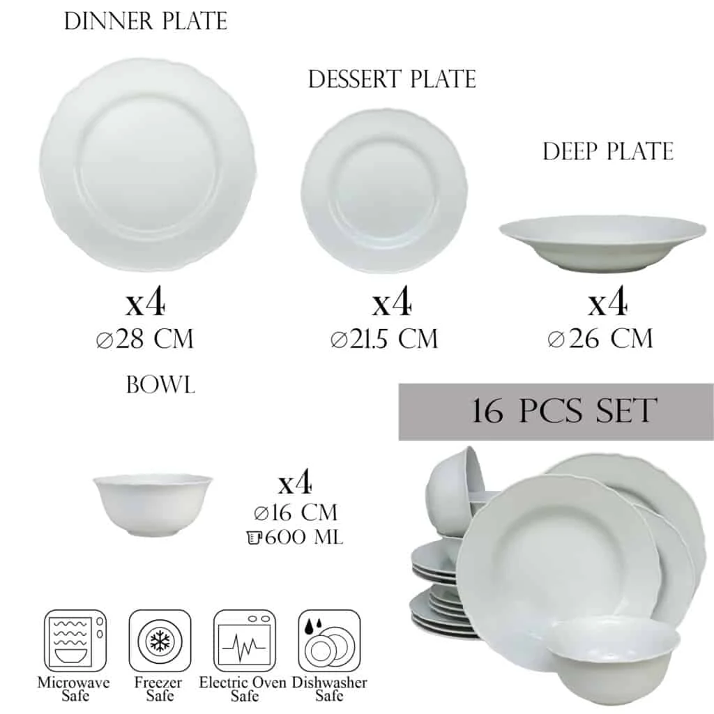 Set farfurii 16 piese, 4 persoane, iceberg, portelan, alb, imagine 2
