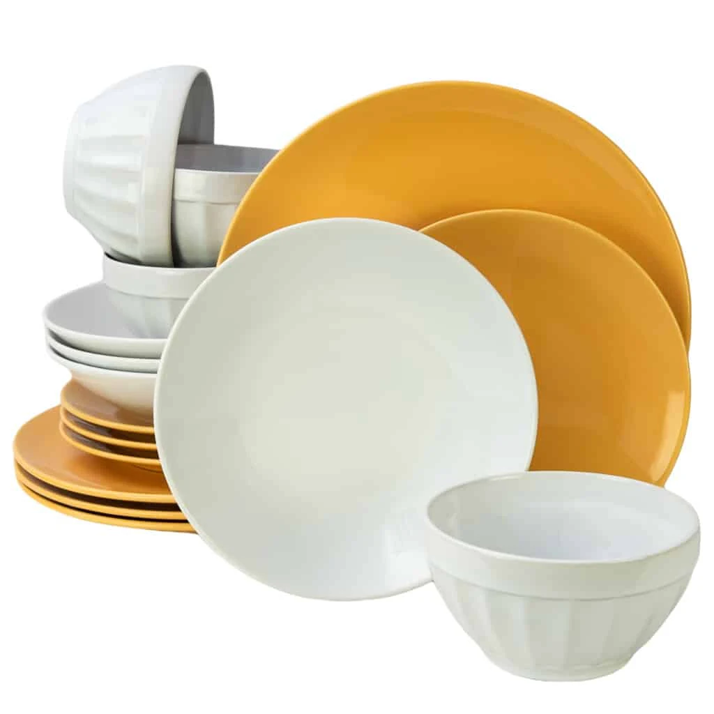 Set plates 16 piese, 4 persoane, summer, CESIRO, white/yellow